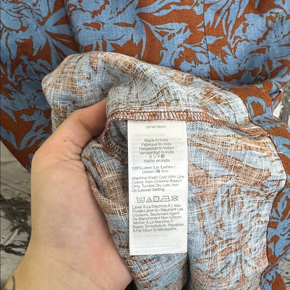 Madewell linen Blue and Brown Floral tropical Dress - Picture 6 of 7